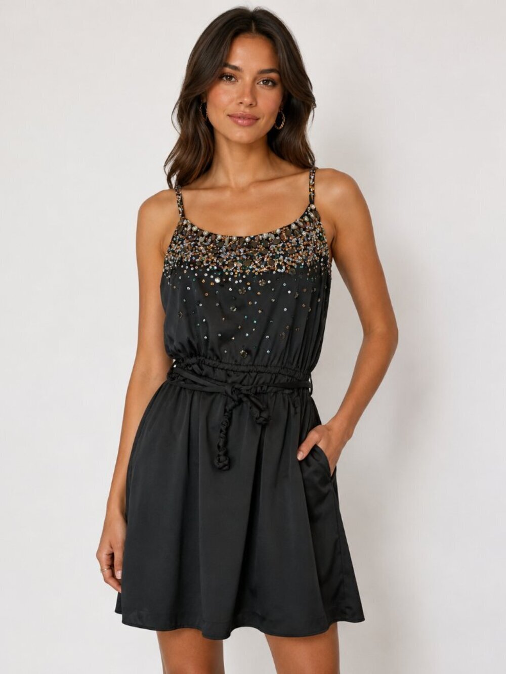 Sequin Black Cocktail Dress Y2K Mini Coquette Medium